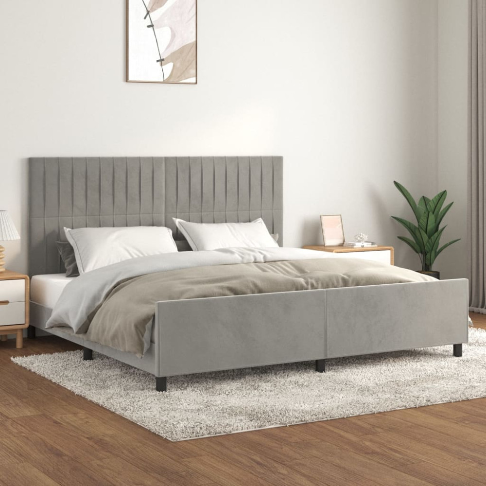 Produktbild för Sängram utan madrass ljusgrå 200x200 cm sammet