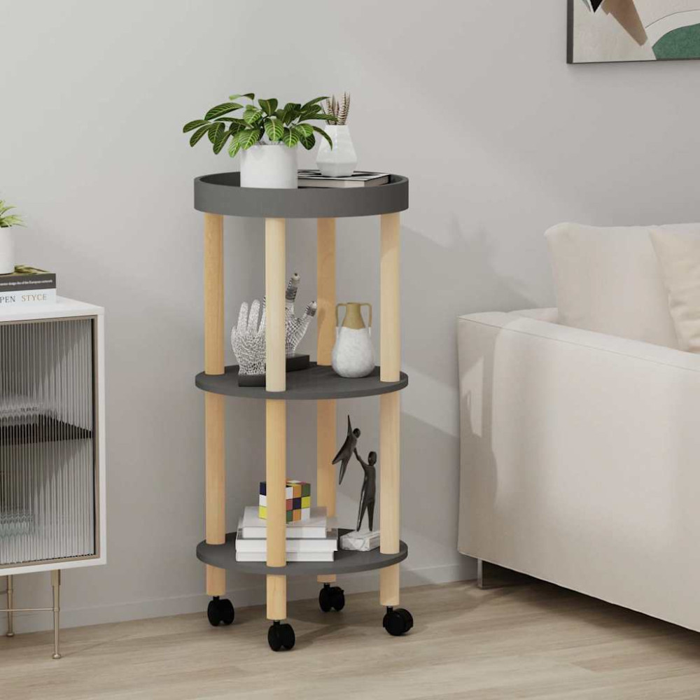 Produktbild för Vagn med 3 hyllplan grå 38x38x82cm konstruerat trä&massiv furu