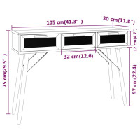 Produktbild för Konsolbord vit 105x30x75 cm massiv furu och naturlig rotting