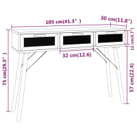 Produktbild för Konsolbord svart 105x30x75 cm massiv furu och naturlig rotting