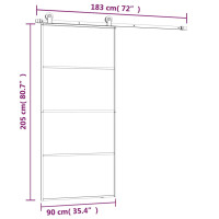 Produktbild för Skjutdörr med beslagset ESG glas och aluminium 90x205 cm