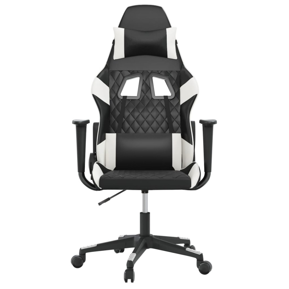 Produktbild för Gamingstol med massage svart och vit konstläder