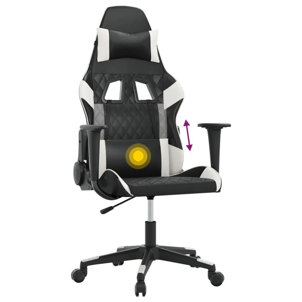 Produktbild för Gamingstol med massage svart och vit konstläder