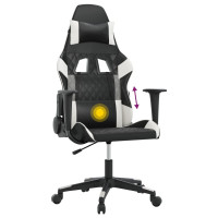 Produktbild för Gamingstol med massage svart och vit konstläder