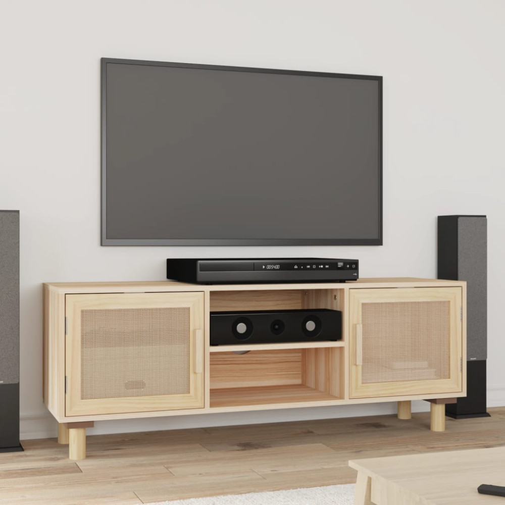 Produktbild för Tv-bänk Brun 105x30x40 cm massiv furu & naturlig rotting