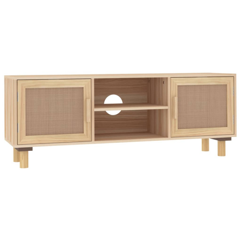 Produktbild för Tv-bänk Brun 105x30x40 cm massiv furu & naturlig rotting