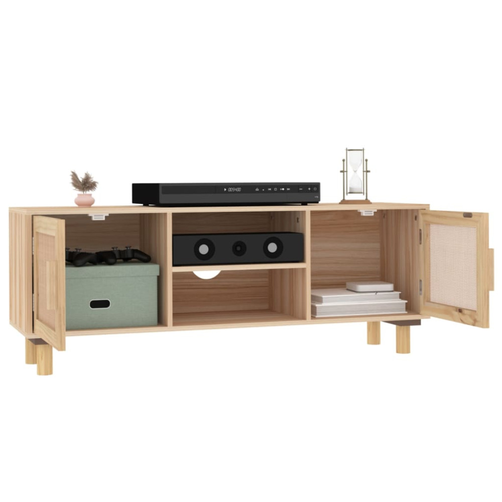 Produktbild för Tv-bänk Brun 105x30x40 cm massiv furu & naturlig rotting