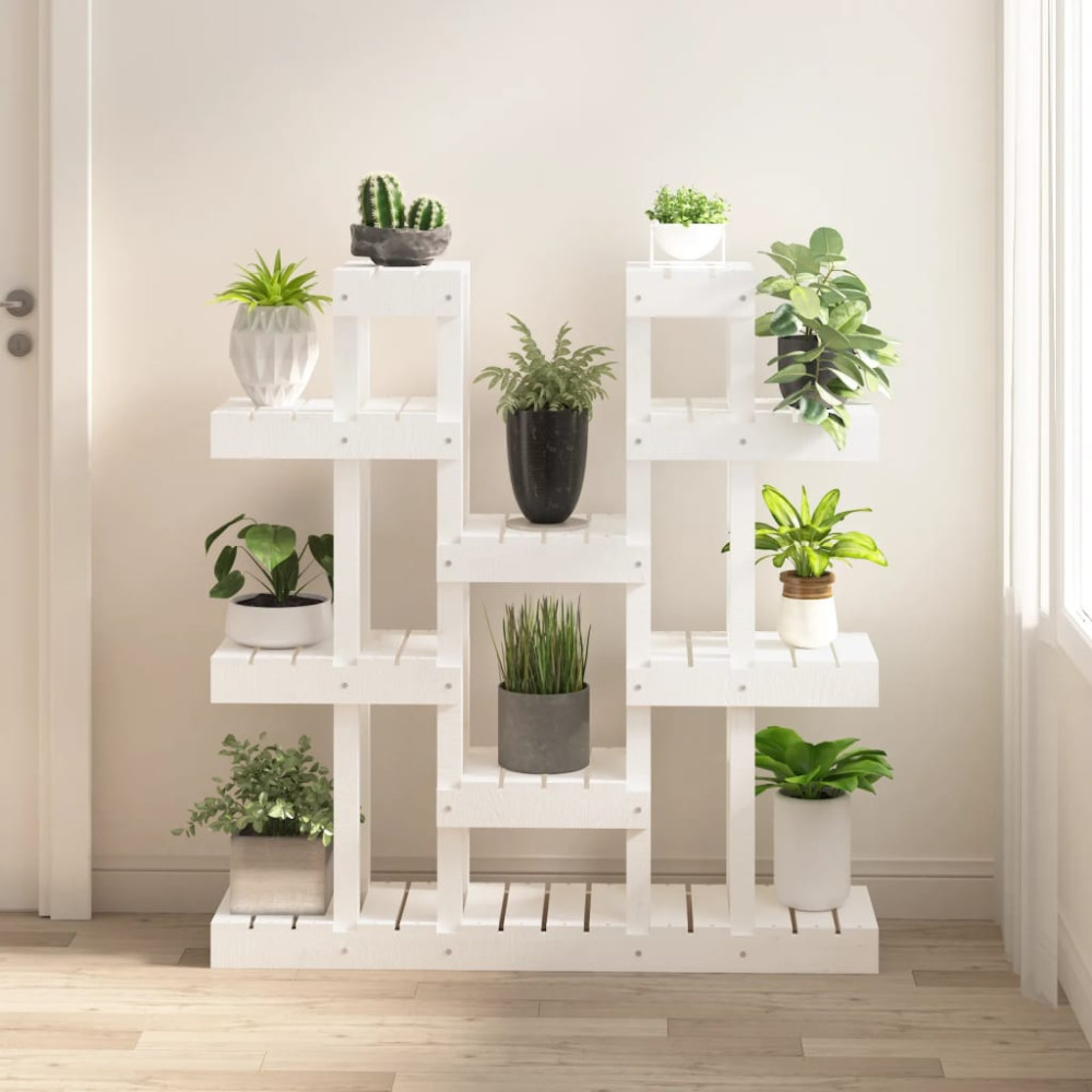 Produktbild för Växtställ vit 104,5x25x109,5 cm massiv furu
