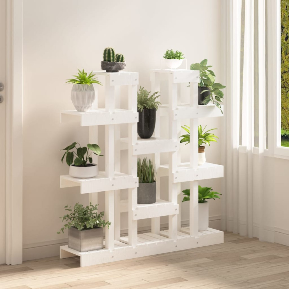 Produktbild för Växtställ vit 104,5x25x109,5 cm massiv furu