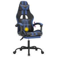 Produktbild för Gamingstol och fotstöd svart och blå konstläder