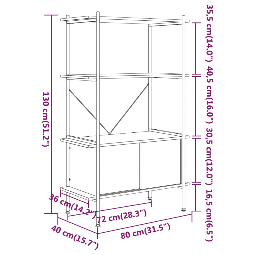 Produktbild för Hyllenhet 4 nivåer med skåp 80x40x130 cm stål konstruerat trä