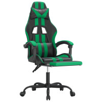 Produktbild för Snurrbar gamingstol med fotstöd svart och grön konstläder