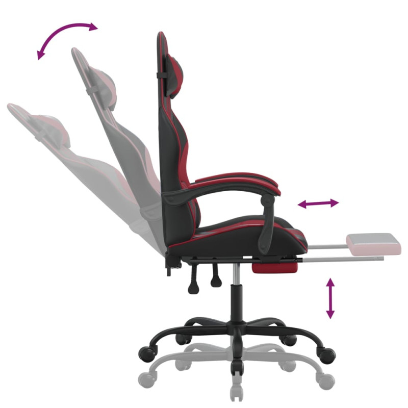 Produktbild för Snurrbar gamingstol med fotstöd svart och vinröd konstläder