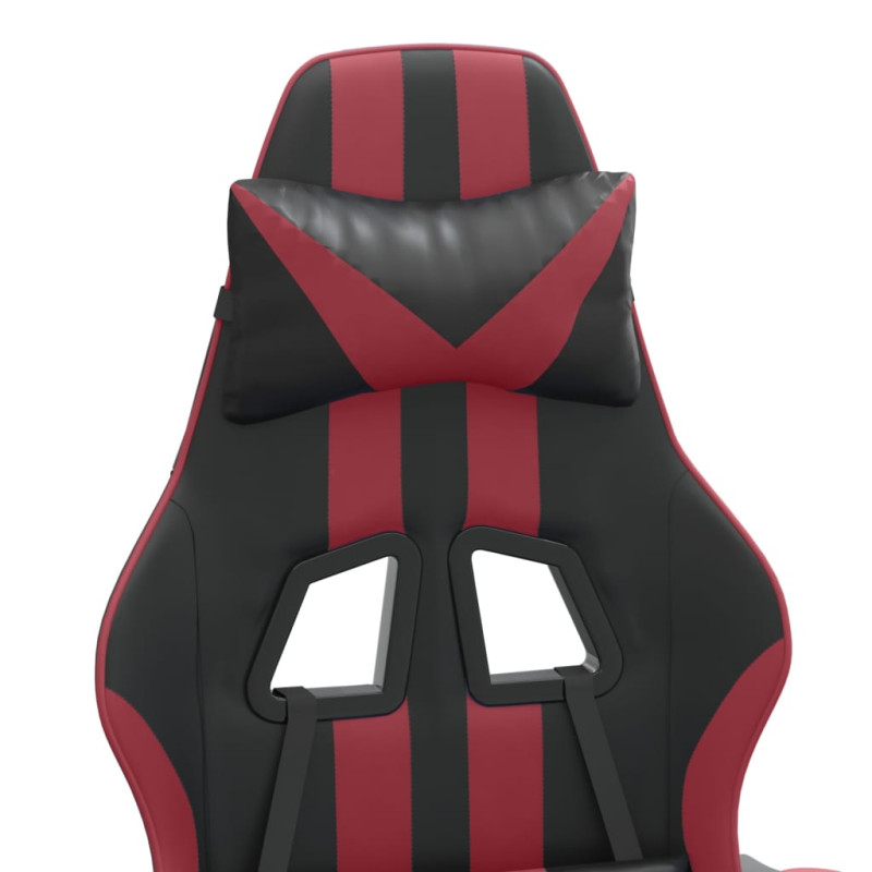 Produktbild för Snurrbar gamingstol med fotstöd svart och vinröd konstläder