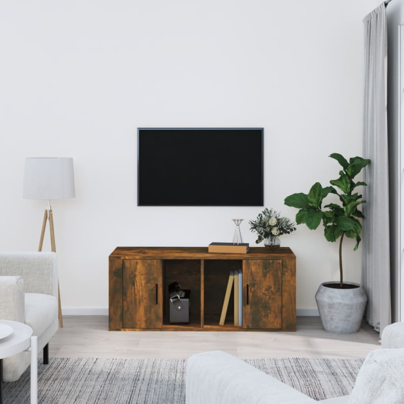 Produktbild för Tv-bänk rökfärgad ek 100x35x40 cm konstruerat trä