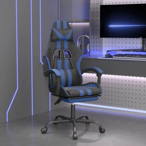 vidaXL Gamingstol med fotstöd svart och blå konstläder