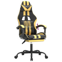 Produktbild för Gamingstol med fotstöd svart och guld konstläder