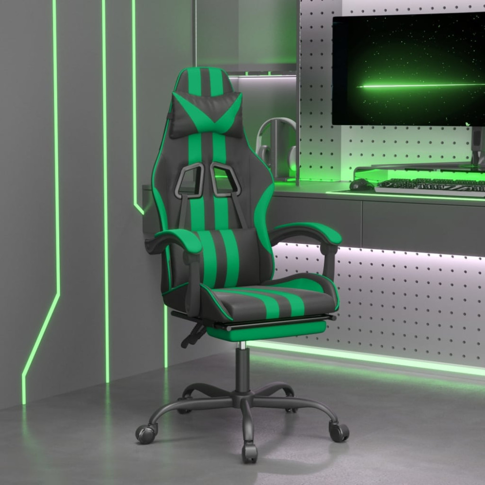 Produktbild för Gamingstol med fotstöd svart och grön konstläder