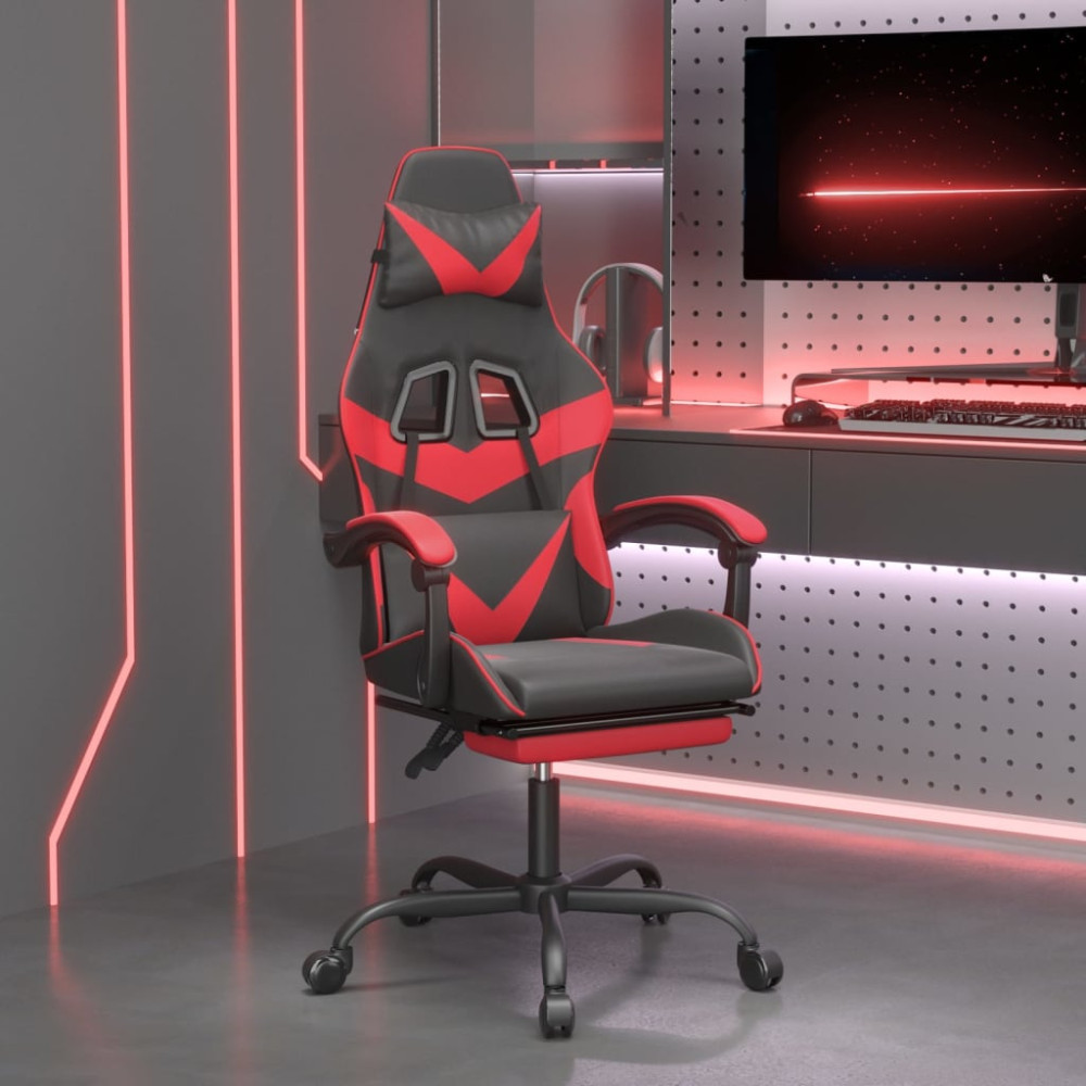 Produktbild för Gamingstol med fotstöd svart och röd konstläder