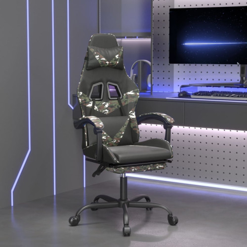 vidaXL Gamingstol med fotstöd svart och kamouflage konstläder
