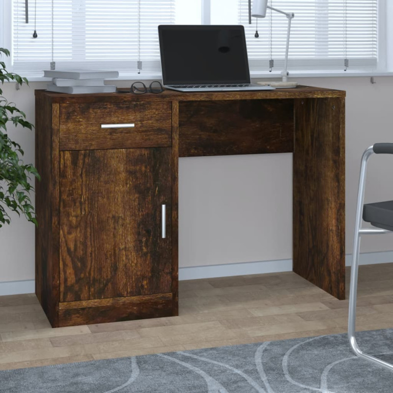 Produktbild för Skrivbord lådor & skåp rökfärgad ek 100x40x73cm konstruerat trä