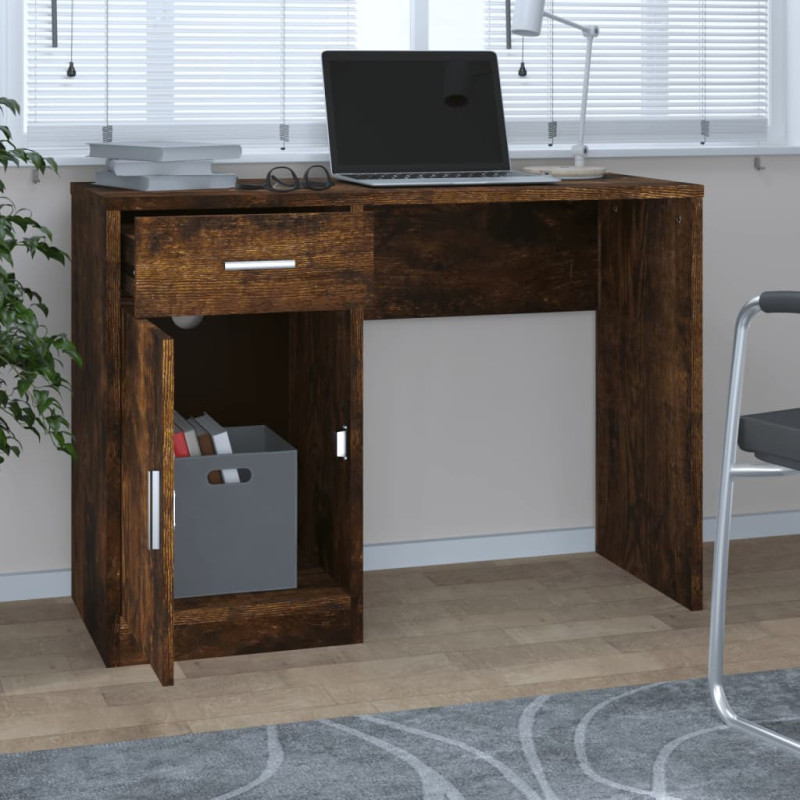 Produktbild för Skrivbord lådor & skåp rökfärgad ek 100x40x73cm konstruerat trä