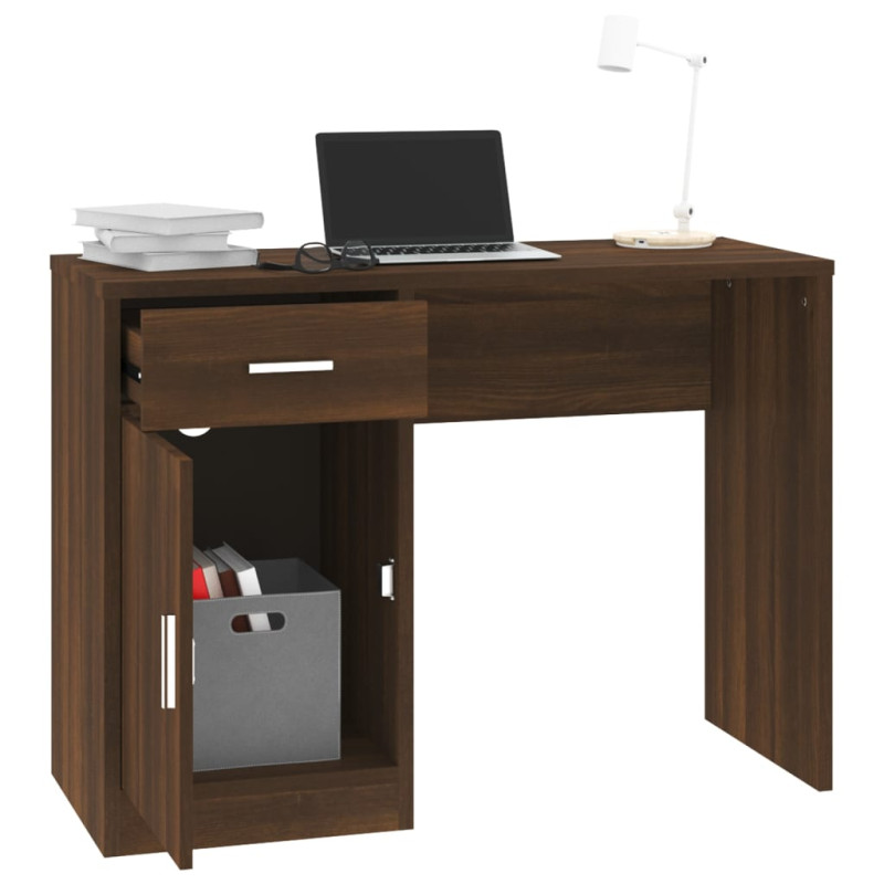 Produktbild för Skrivbord lådor & skåp brun ek 100x40x73cm konstruerat trä