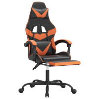 Produktbild för Snurrbar gamingstol med fotstöd svart och orange konstläder