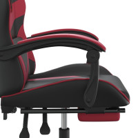 Produktbild för Snurrbar gamingstol med fotstöd svart och vinröd konstläder