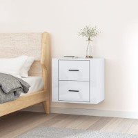 Produktbild för Väggmonterat sängbord vit högglans 50x36x47 cm