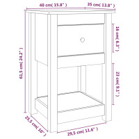 Produktbild för Sängbord grå 40x35x61,5 cm massiv furu