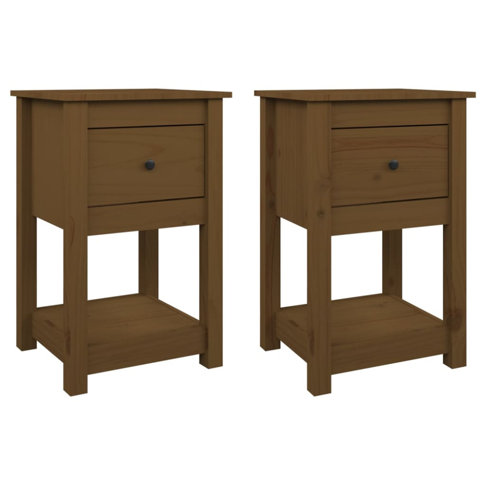 Produktbild för Sängbord 2 st honungsbrun 40x35x61,5 cm massiv furu