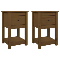 Produktbild för Sängbord 2 st honungsbrun 40x35x61,5 cm massiv furu