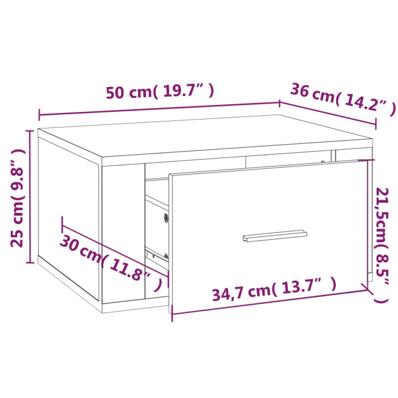 Produktbild för Väggmonterat sängbord rökfärgad ek 50x36x25 cm