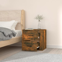 Produktbild för Väggmonterat sängbord rökfärgad ek 50x36x47 cm