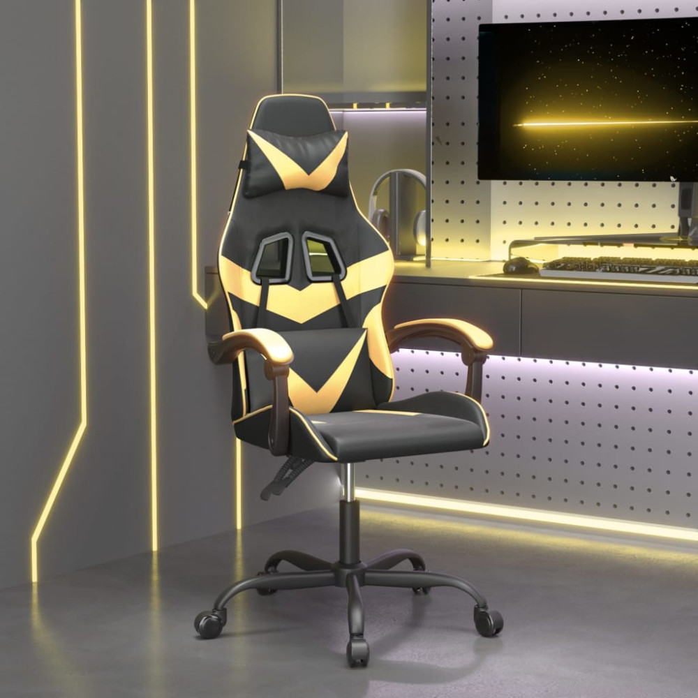 Produktbild för Gamingstol svart och guld konstläder