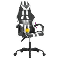 Produktbild för Snurrbar gamingstol svart och vit konstläder