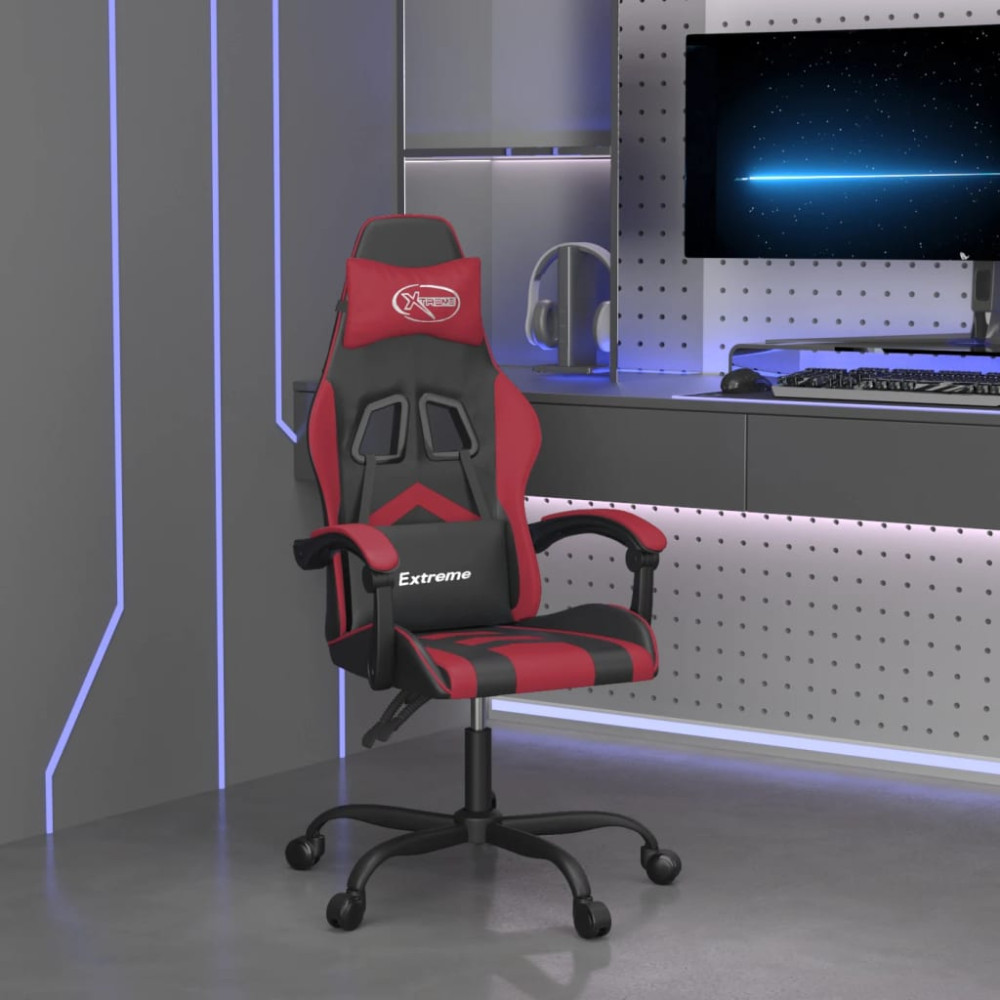 Produktbild för Gamingstol svart och vinröd konstläder