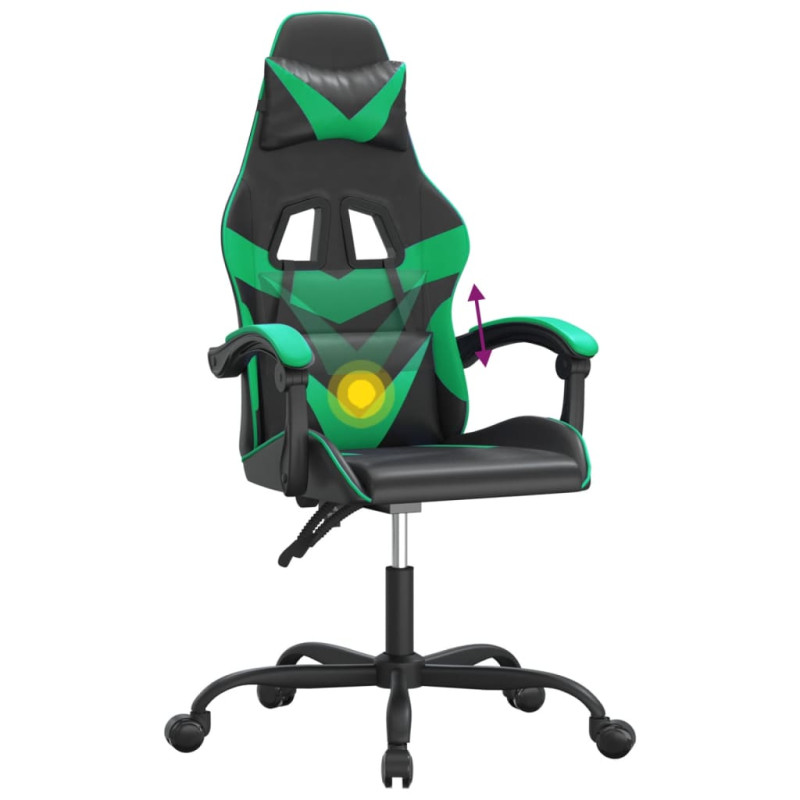 Produktbild för Snurrbar gamingstol svart och grön konstläder