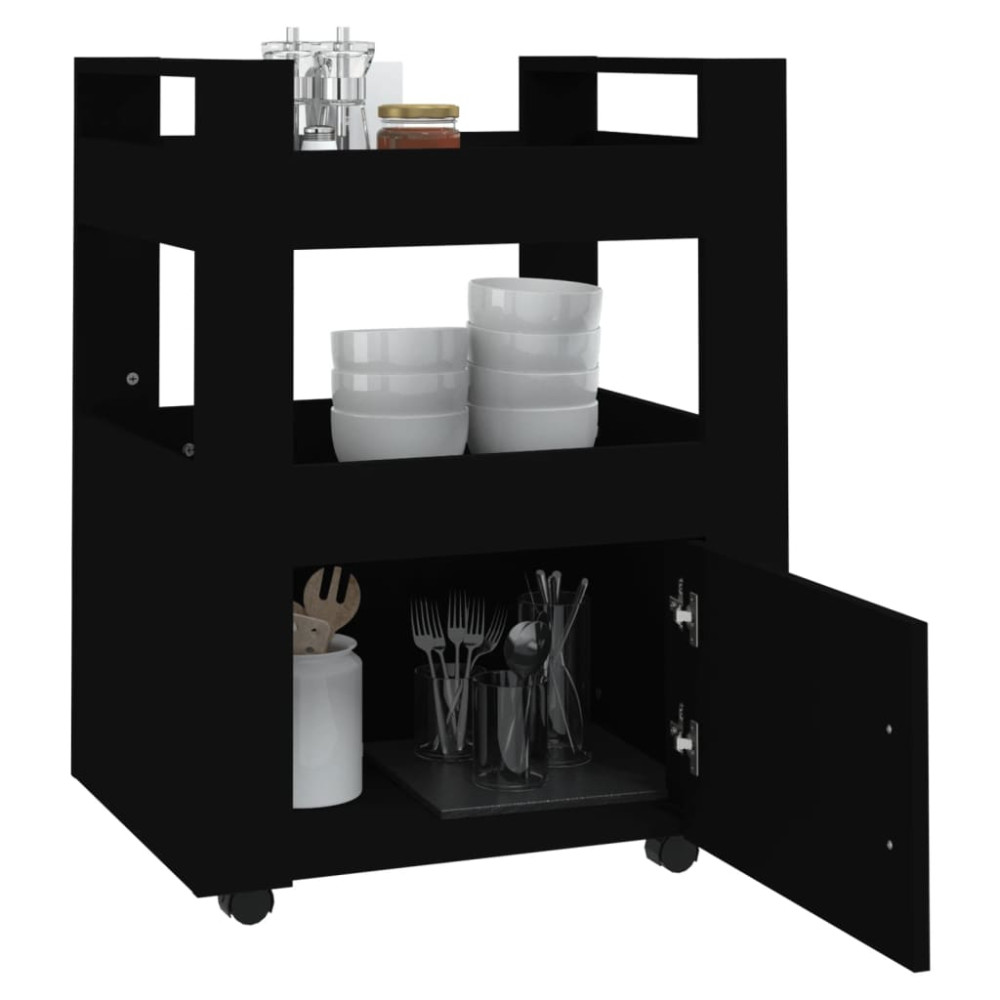 Produktbild för Köksvagn svart 60x45x80 cm konstruerat trä