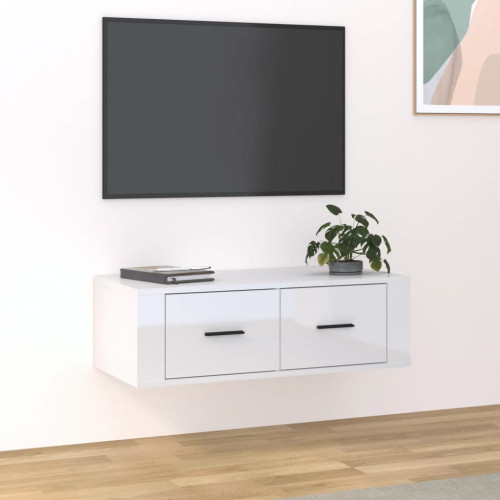 vidaXL Tv-bänk väggmonterad vit högglans 80x36x25 cm konstruerat trä