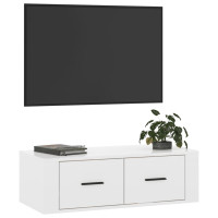 Produktbild för Tv-bänk väggmonterad vit högglans 80x36x25 cm konstruerat trä