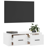 Produktbild för Tv-bänk väggmonterad vit högglans 80x36x25 cm konstruerat trä