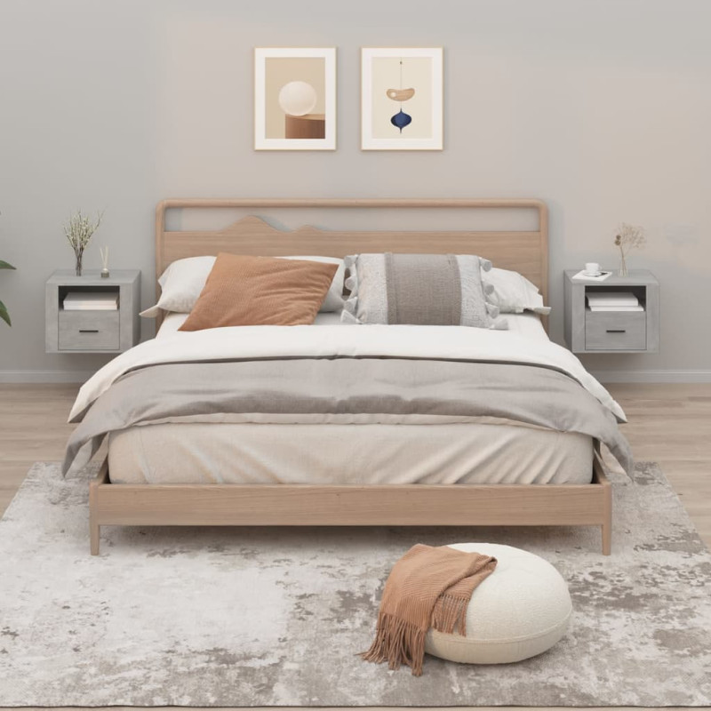 Produktbild för Väggmonterade sängbord 2 st Betonggrå 50x36x40 cm