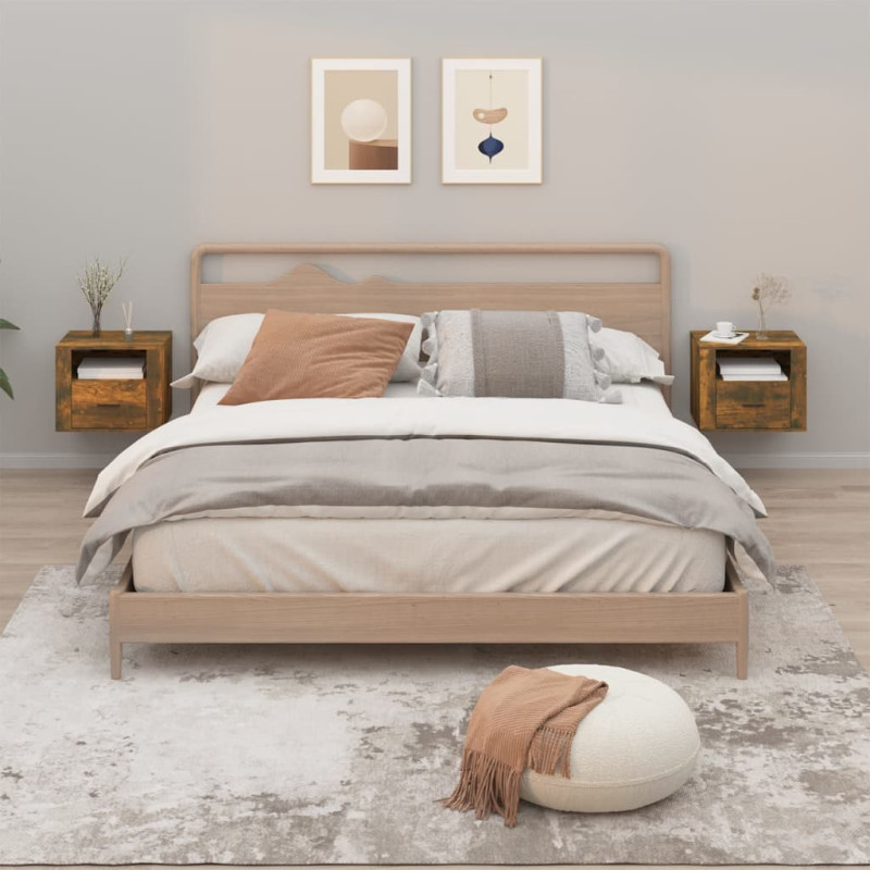Produktbild för Väggmonterade sängbord 2 st rökfärgad ek 50x36x40 cm