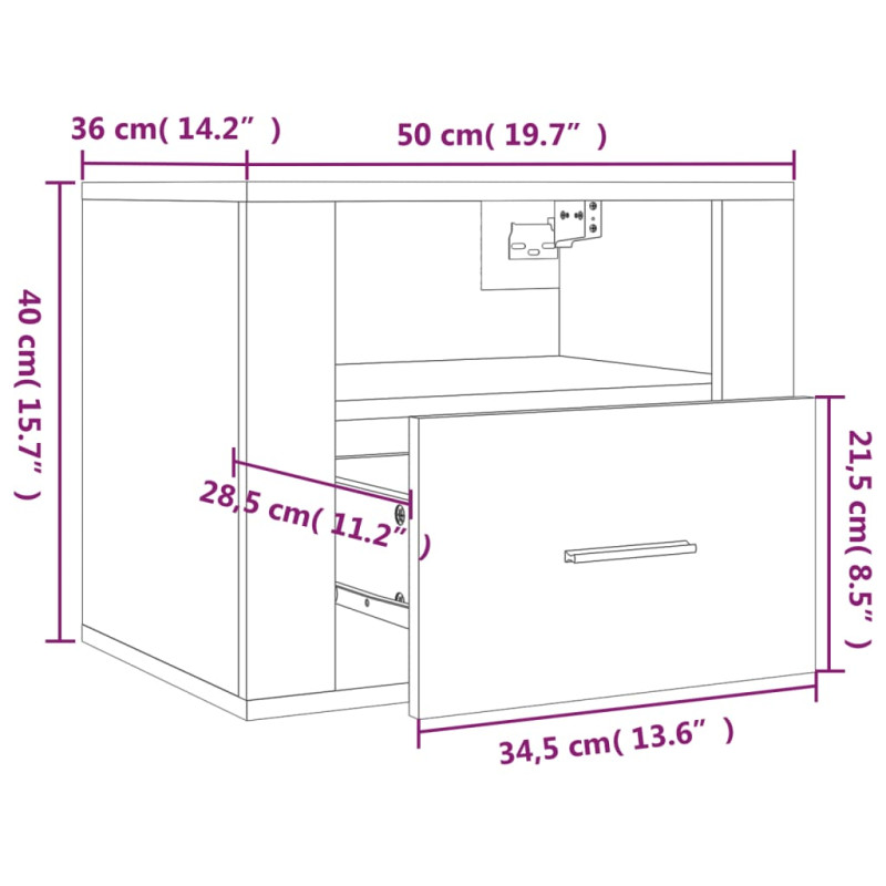 Produktbild för Väggmonterade sängbord 2 st rökfärgad ek 50x36x40 cm