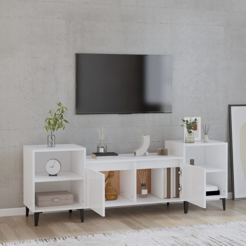 Produktbild för Tv-bänk vit högglans 160x35x55 cm konstruerat trä