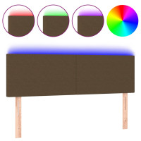 Produktbild för Sänggavel LED mörkbrun 144x5x78/88 cm tyg