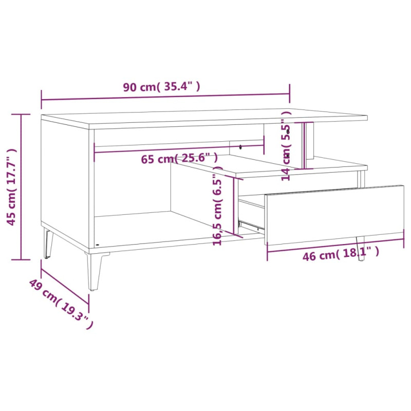 Produktbild för Soffbord svart 90x49x45 cm konstruerat trä
