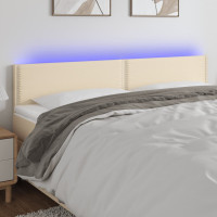 Miniatyr av produktbild för Sänggavel LED gräddvit 180x5x78/88 cm tyg